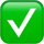White check mark in green rounded square, confirmation/success icon